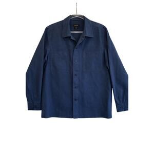 Massimo Dutti Blue Linen Button Front Shirt coastal Long Sleeve Pocket Size L